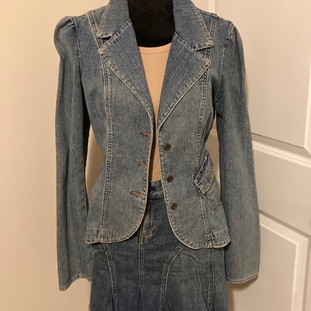 Jean blazer and jean skirt by Joie. Like new.